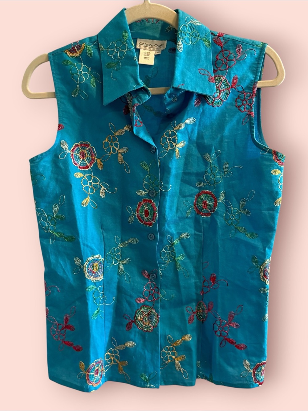 Coldwater Creek Embroidered Sleeveless Button-Up Blouse